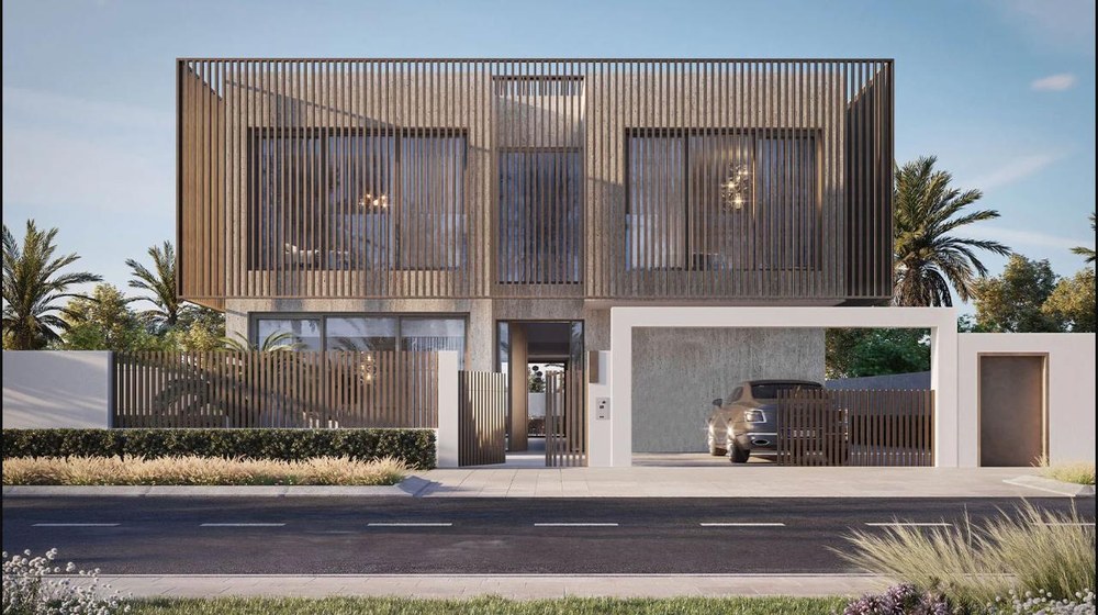 Nawayef East Hill villa exterior render with timber cladding