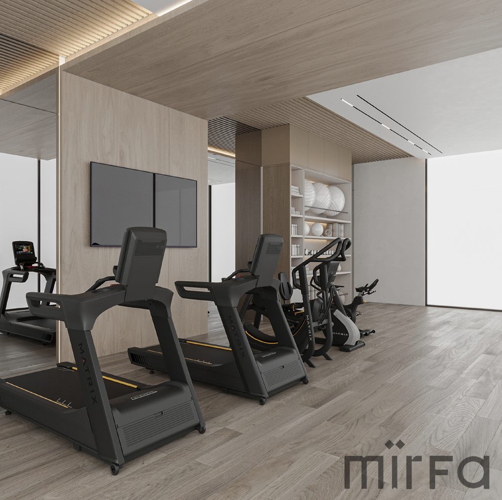 Stories by Mirfa gym render with treadmills and exercise bikes